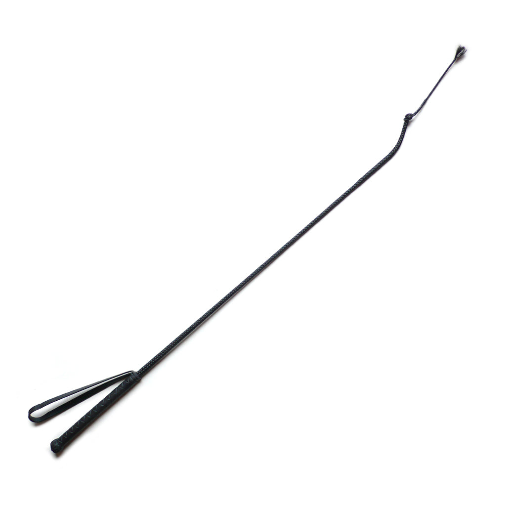 The black Flex Flicker Whip with a wrist loop on the handle is displayed against a blank background.