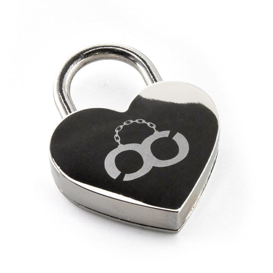 The Large Heart Padlock with laser etched stockroom cuff logo is displayed against a blank background.