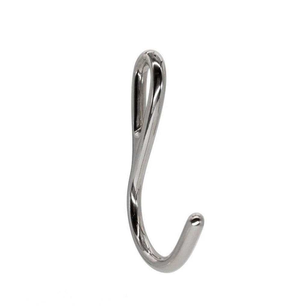 The silver Steel Vaginal/Anal Hook is displayed against a blank background. It is shaped like a J with a loop at the top of the straight end.