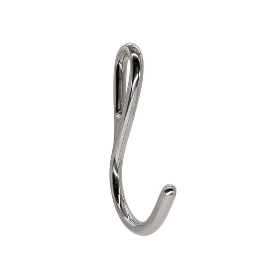 The silver Steel Vaginal/Anal Hook is displayed against a blank background. It is shaped like a J with a loop at the top of the straight end.