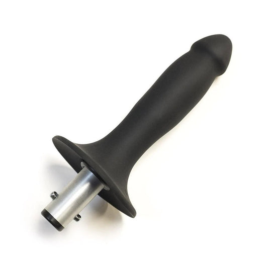 The Dildo Attachment For Scott Paul's Humiliator Gag, made of matte black, semi-realistic silicone dildo attached to a metal rod, is displayed against a blank background.