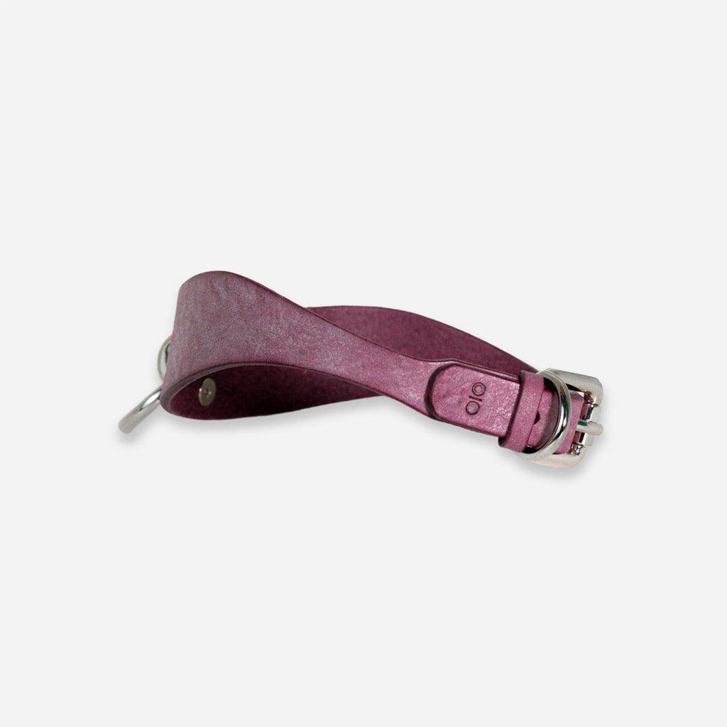 The Orbit Day Collar from Neon Coyotes seen from behind, against a white background. It shows the adjustable buckle more visibly, with another ring that can be used for attaching a chain or restraint to the back of the collar.