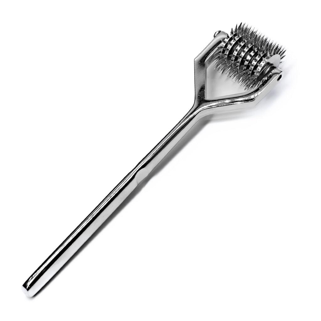 Image of a stainless steel pinwheel with 7 rows of spikes against a white background