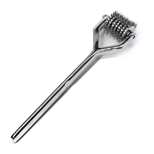 Image of a stainless steel pinwheel with 7 rows of spikes against a white background