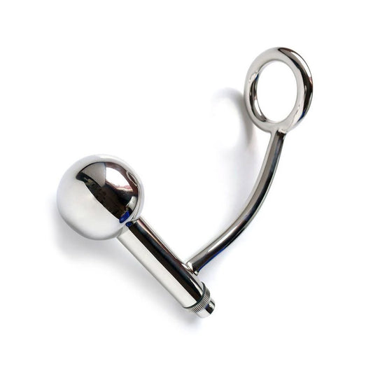 The stainless steel Trailer Hitch Power Train plug is displayed against a blank background. It is a slightly curved rod with a ring at the end attached to a straight rod with a ball at the end.