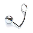 Load image into Gallery viewer, The silver stainless steel Trailer Hitch Echo is displayed against a blank background. It is a hook with an anal plug ball on the shorter end and a cock ring on the longer end.