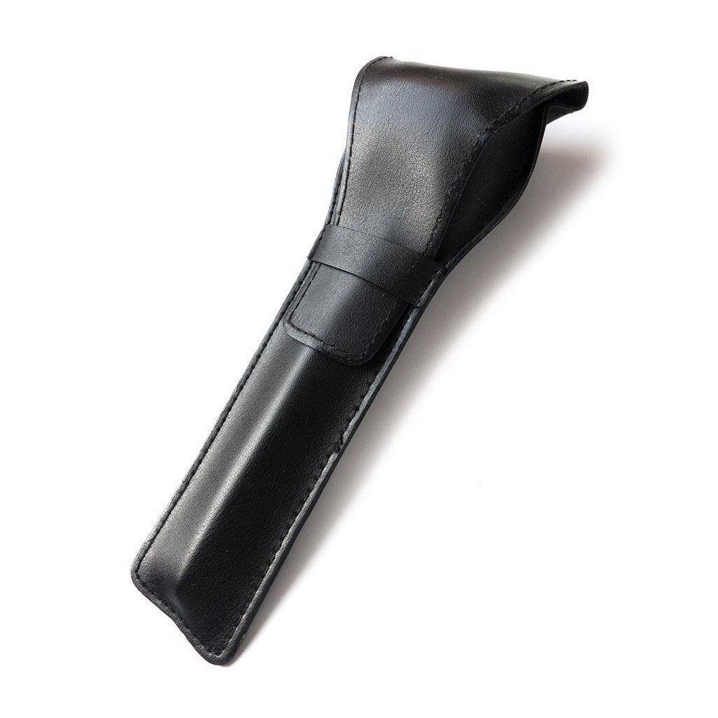 The black leather case for the 5 Wheel Pinwheel is displayed against a blank background.