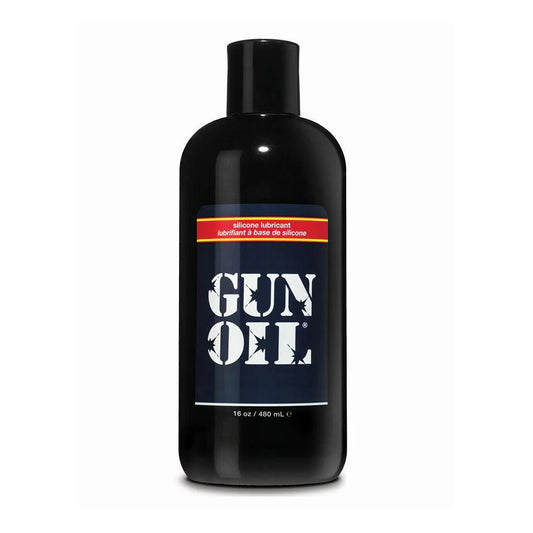 A 16oz bottle of the Gun Oil lubricant is shown against a white background.