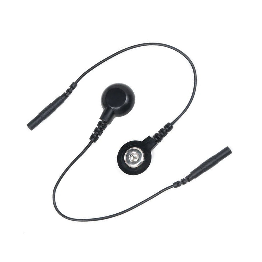 A pair of Mystim Adaptor Wire Snap Fasteners (Female) To 2mm Plug Junctions are displayed against a blank background.