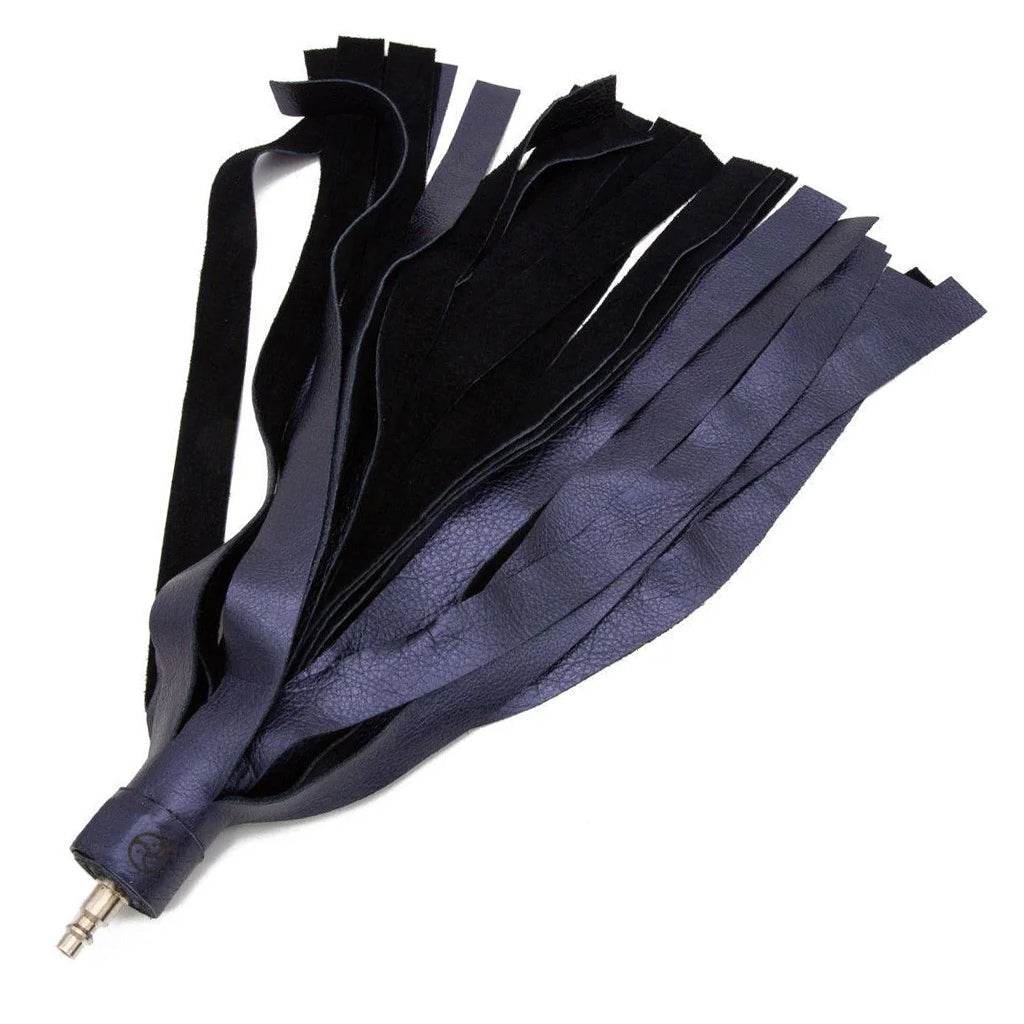 The Metallic Cow Leather Interchangeable Flogger Head 1" in Dark Blue is shown against a blank background.