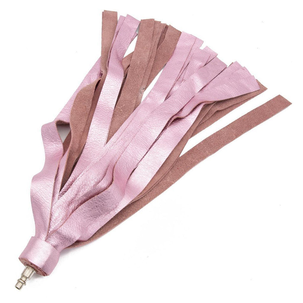 The Metallic Cow Leather Interchangeable Flogger Head 1" in Pink is shown against a blank background.