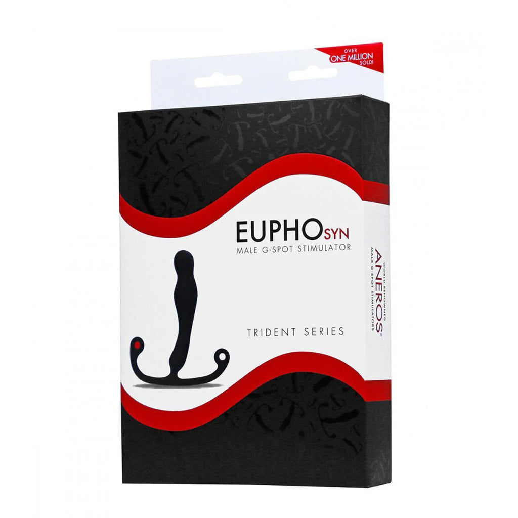The packaging for the Aneros Eupho Syn Trident Prostate Massager is shown against a blank background.