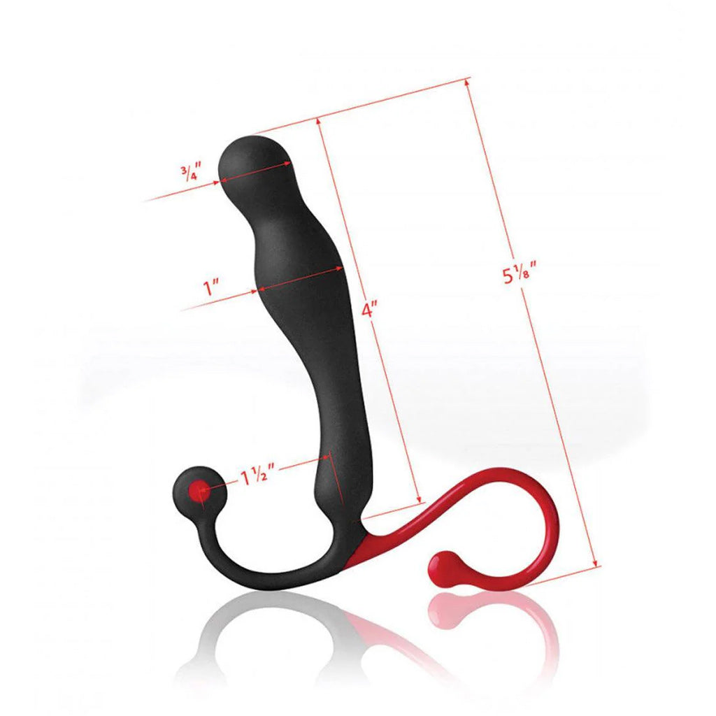 The Aneros Eupho Syn Trident Prostate Massager is shown against a blank background with its measurements labeled.