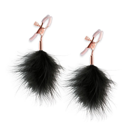 Bound Feather Nipple Clamps, Black