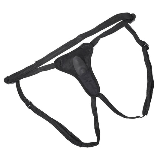 The Hidden Strap-On Harness seen from behind, showing the vibrator inserted into the pocket.