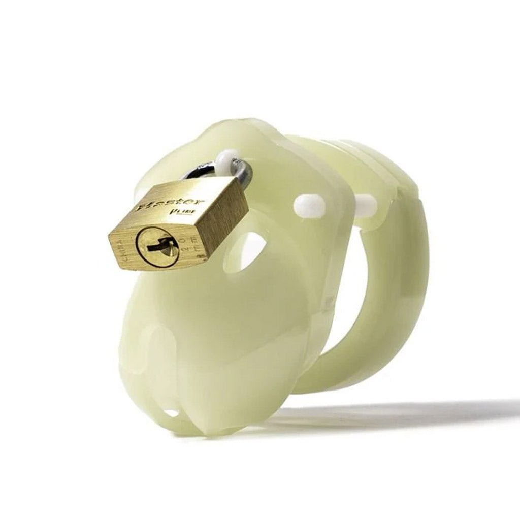 The CBX Mini-Me (1 1/4" long) on a white background with a padlock closing the ring.