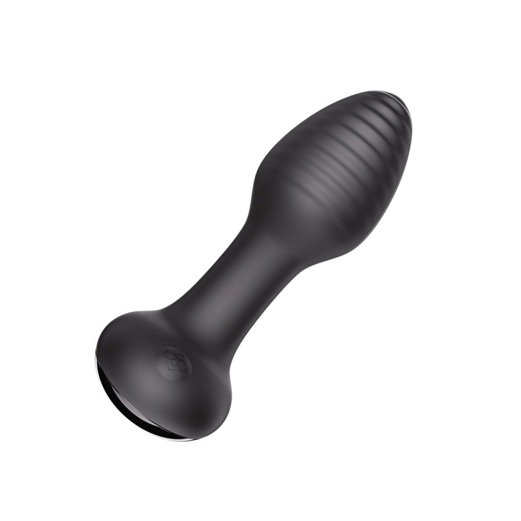 Black model of the Frenzy Rotating Butt Plug, angled diagonally across a white background.
