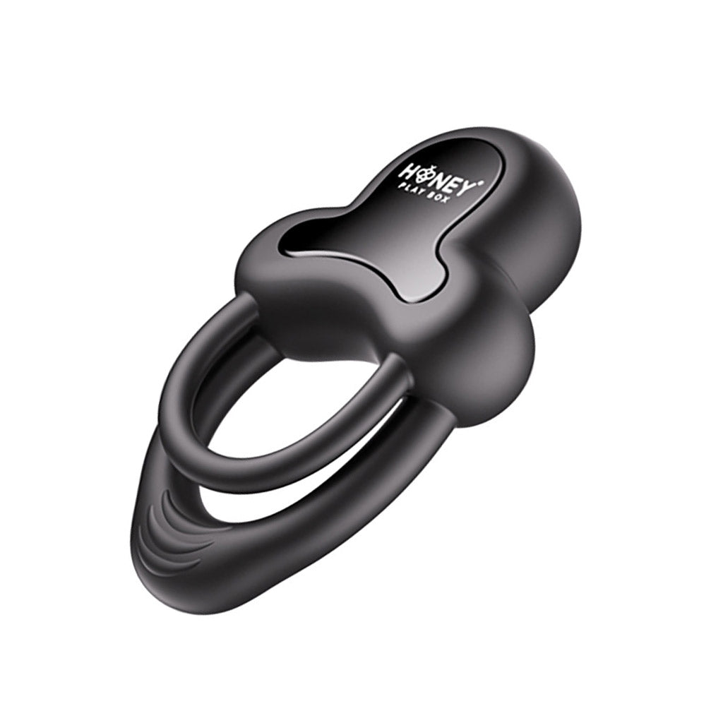Honey Play Box Anello App-Controlled Vibrating Double Cock Ring with Clitoral Stimulator, Black Honey Play Box Anello App-Controlled Vibrating Double Cock Ring with Clitoral Stimulator, Black