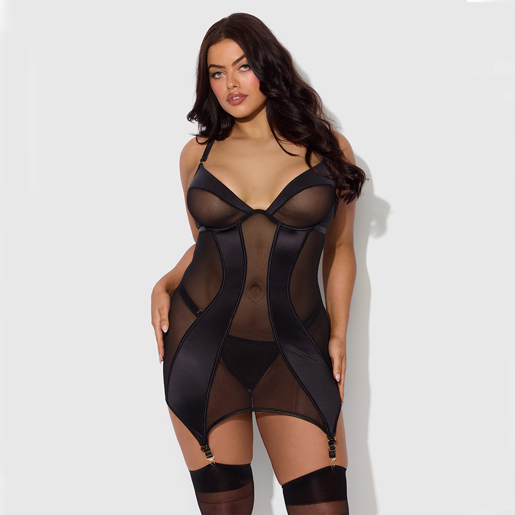 H.O.D. Raquel Mesh and Silky Micro Underwire Chemise & G-String Set-The stockroom