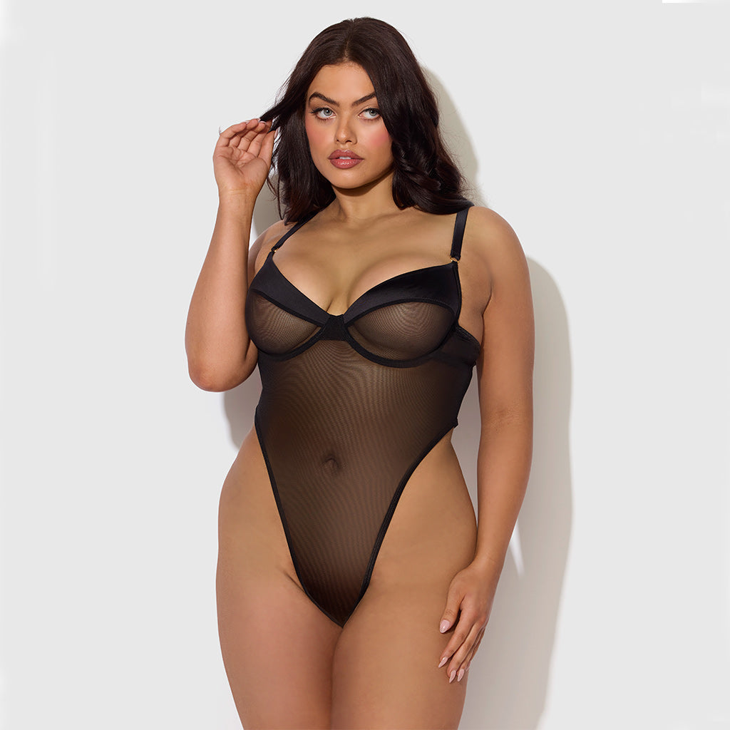 H.O.D. Raquel Mesh and Silky Micro Underwire Bodysuit-The stockroom
