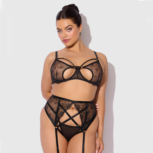 H.O.D. Rosalie Embroidered Bra Set, Black-The stockroom