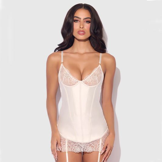 H.O.D. Rosalie Satin & Embroidered Lace Chemise Set-The stockroom