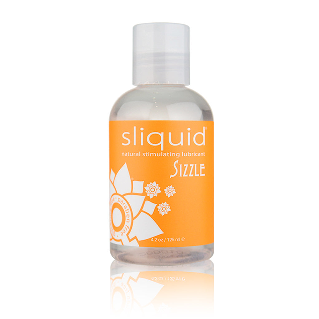 A bottle of Sliquid Natural Sizzle, 4.2 oz is shown against a white background.