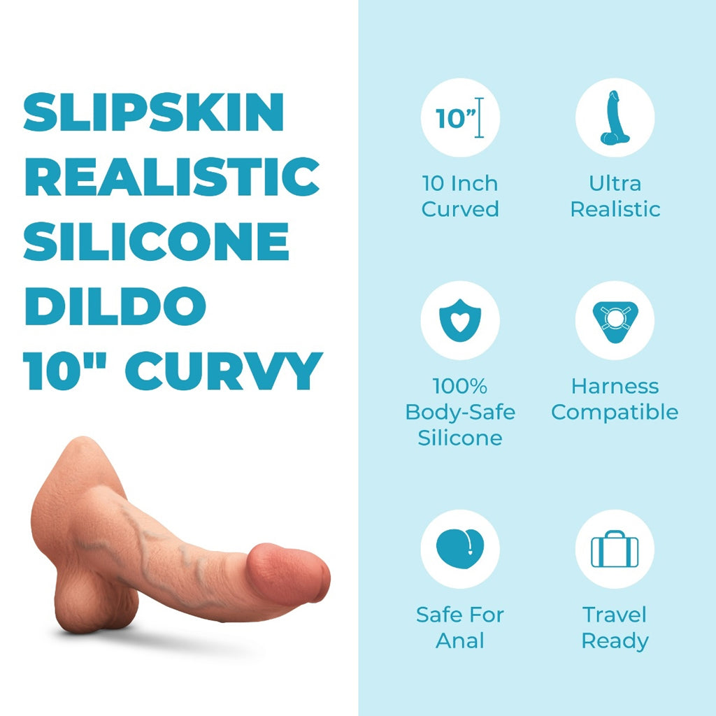 b-Vibe Slipskin Dildo 10" Curved Mocha-The Stockroom