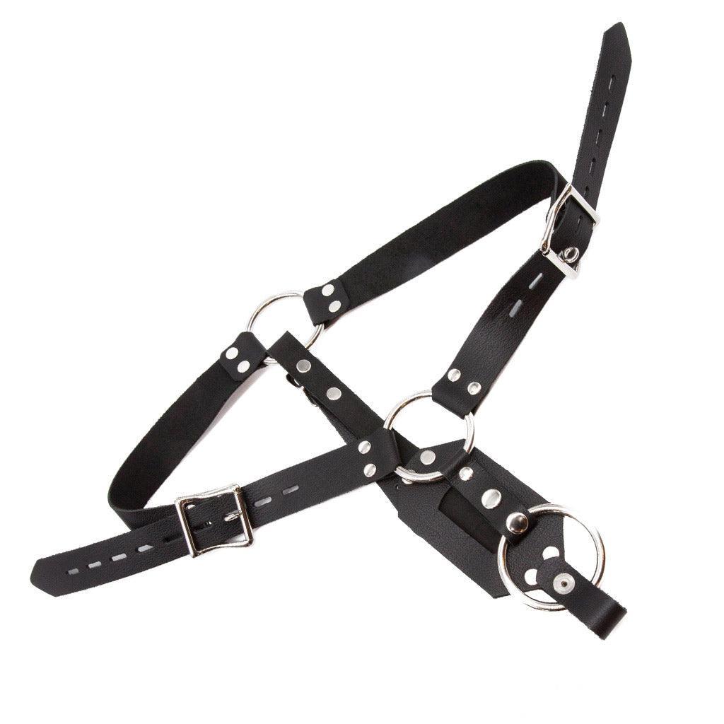 Anal Plug Leather Bondage Harness for Men, Black Anal Plug Leather Bondage Harness for Men, Black