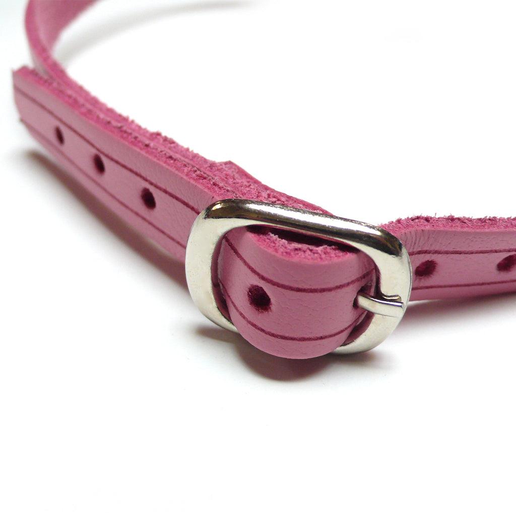 A close-up of the buckle on the Pink Ball Gag is shown against a blank background. The gag has an adjustable strap and a silver metal buckle.