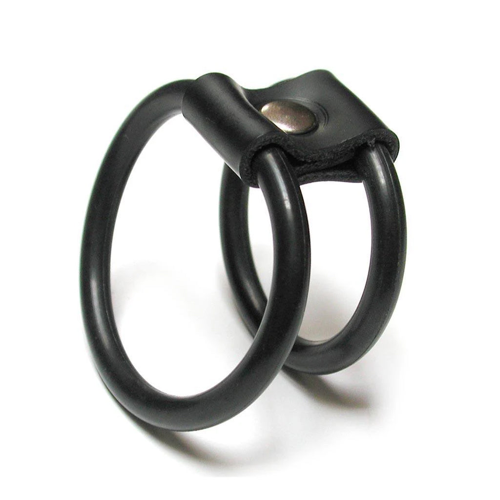 The KinkLab Double-O Cock Ring, made of two black rubber O-rings connected by a piece of black rubber, is displayed against a blank background.