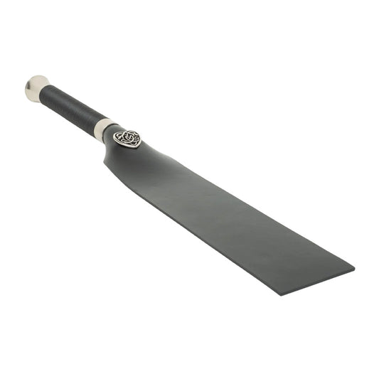 Black rubber metal paddle with a handle on a white background