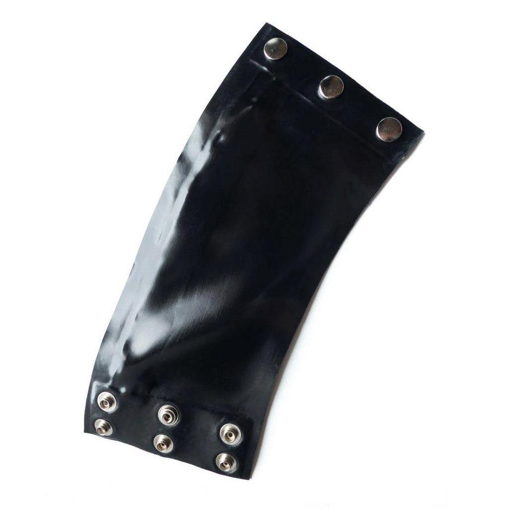 A black Latex Wrist Wallet by Syren Latex is displayed against a blank background.