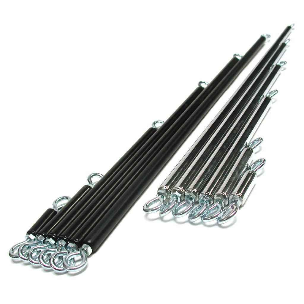 All of the sizes of General Purpose Spreaders are lined up next to each other in both chrome and black. There are six different sizes.