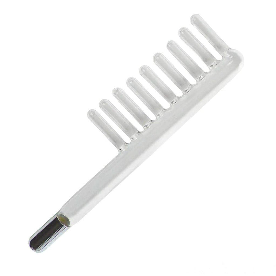 The KinkLab Comb Neon Wand Attachment is displayed against a blank background. It is made of glass and looks like a hair comb. There is a metal cap on the bottom.