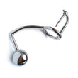 Load image into Gallery viewer, The silver stainless steel Trailer Hitch Convoy is displayed against a blank background. It is a hook with an anal plug ball at the shorter end and a cock ring at the other end. Above the cock ring is a small sounding rod.