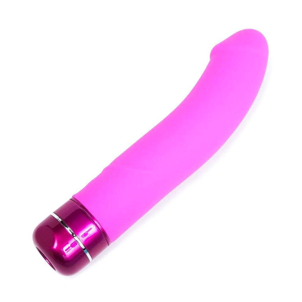 The Luxe Beau Vibrator in pink on a white background, seen in profile to show the length and curve of the shaft.