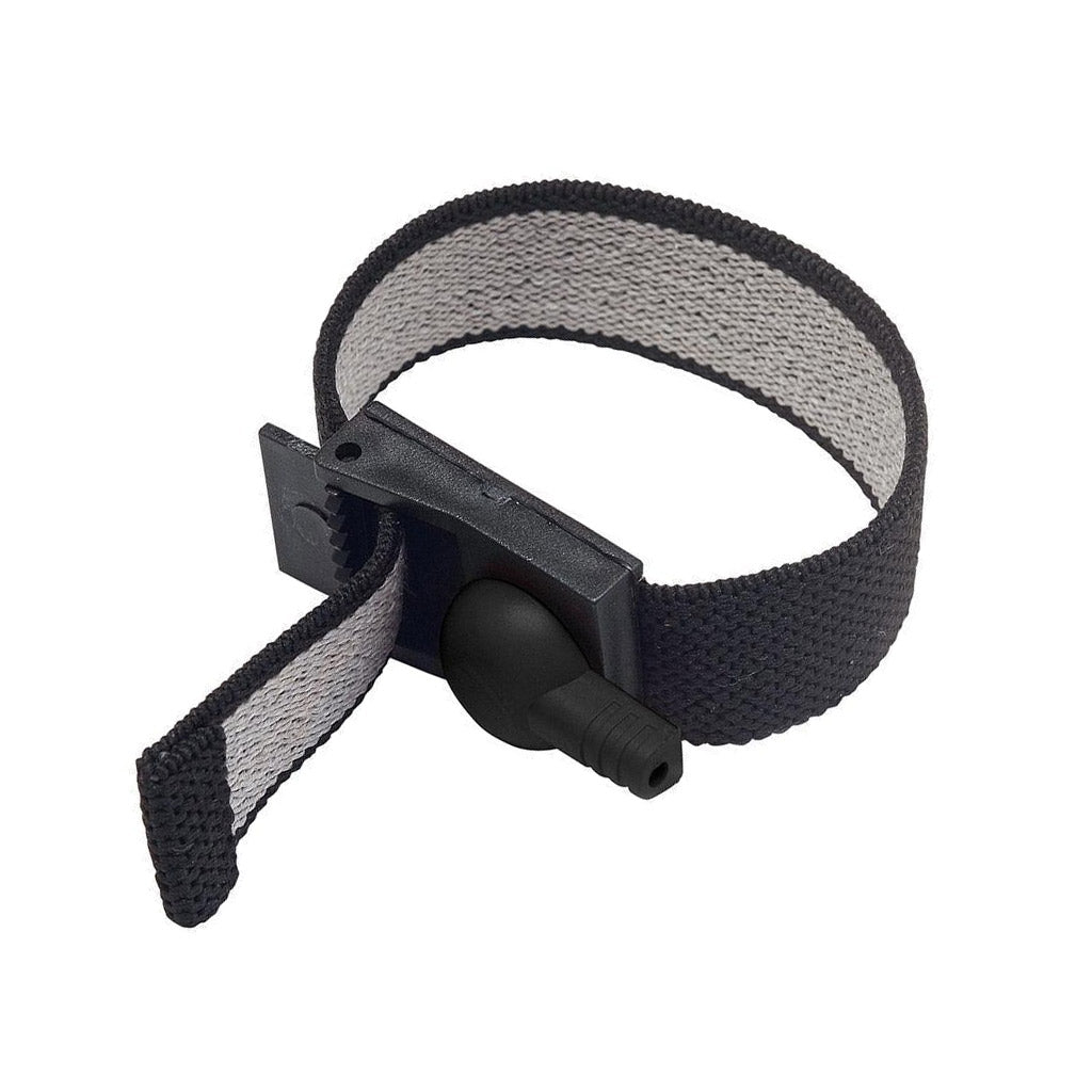 A single Electrastim Adjustable Fabric Cock And Scrotal Loop is displayed against a blank background. It is a looped strip of fabric with a black exterior and gray interior. It has an adjustable closure.