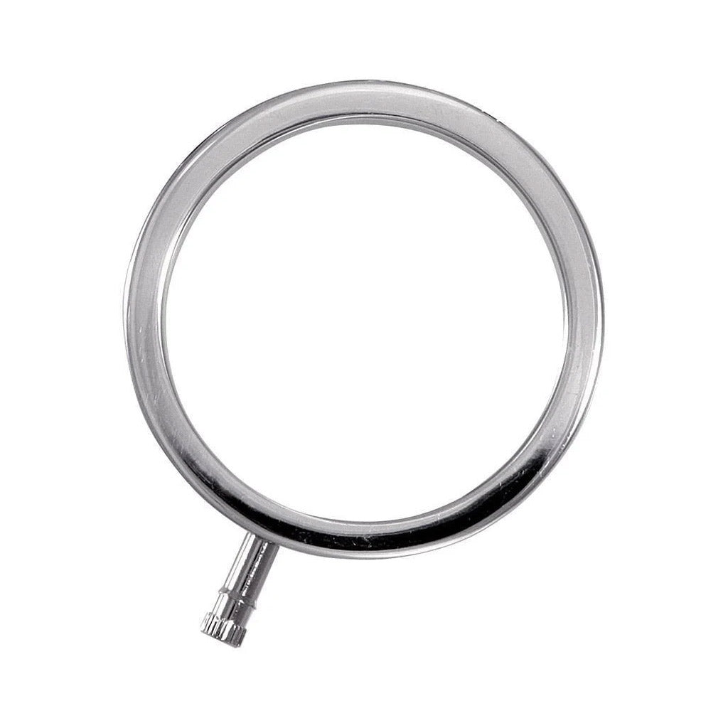 The Electrastim Solid Metal Cock Ring is displayed against a blank background.
