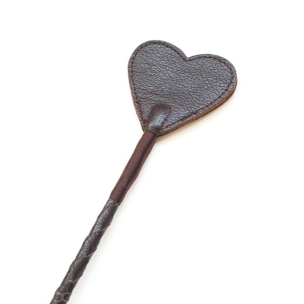 The Brown Leather Heart Crop is displayed against a blank background.