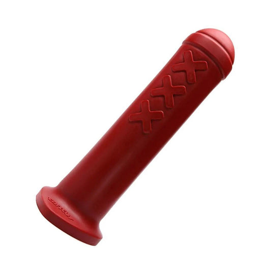 The red Tantus Amsterdam XL Silicone Dildo is shown against a white background.