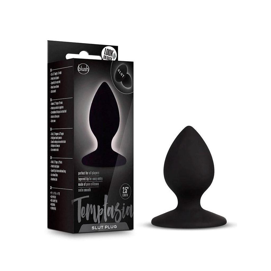 Temptasia Slut Silicone Butt Plug, Black-The Stockroom
