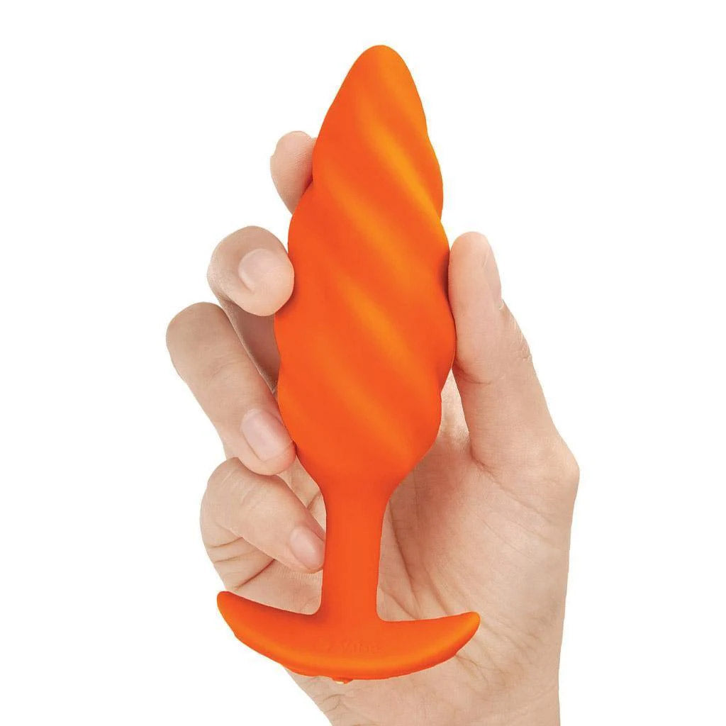 b-Vibe Texture Butt Plug Swirl, Orange, Medium-The Stockroom