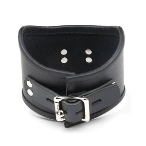 The Tall Curved Posture Collar With A Locking Buckle is shown from the back against a blank background, displaying the lockable silver buckle.