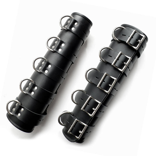 A pair of the Premium Arm Splints With Locking Buckles is displayed against a blank background. It has five adjustable buckles down the length of it, and each one has a D-ring.