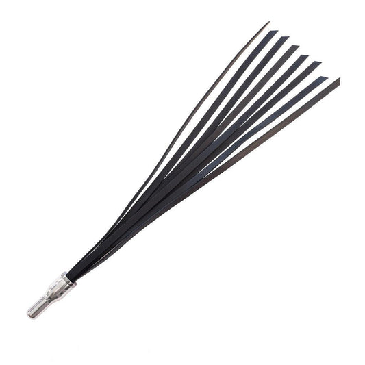 The Kinklab Electro-Whip Neon Wand® Attachment is displayed against a blank background. The falls are thin pieces of matte black silicone. They are attached at the base to a silver metal plug that is inserted into the Neon Wand.