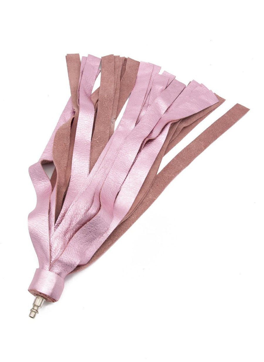 The Metallic Cow Leather Interchangeable Flogger Head 1" in Pink is shown against a blank background.
