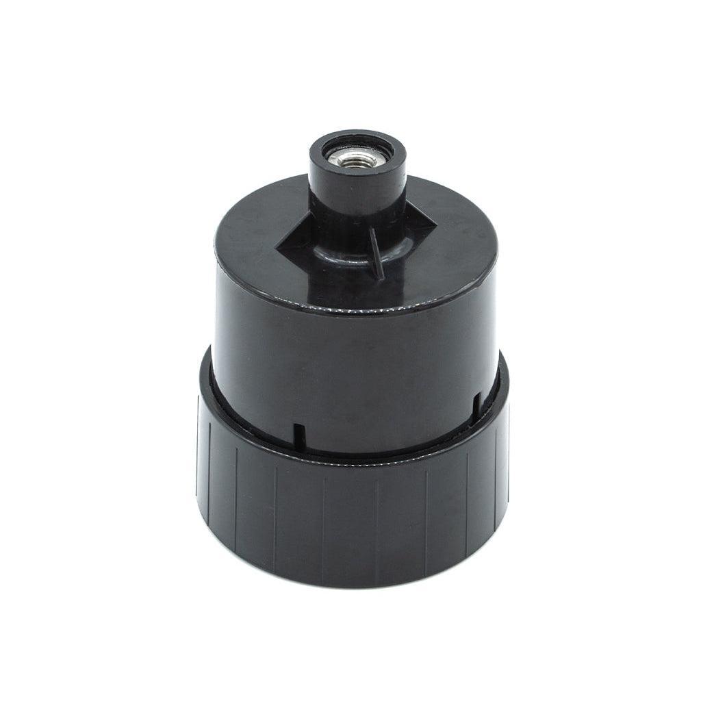 The Fleshlight Stroker Rex Machine Adaptor, made of black plastic, is displayed against a blank background.