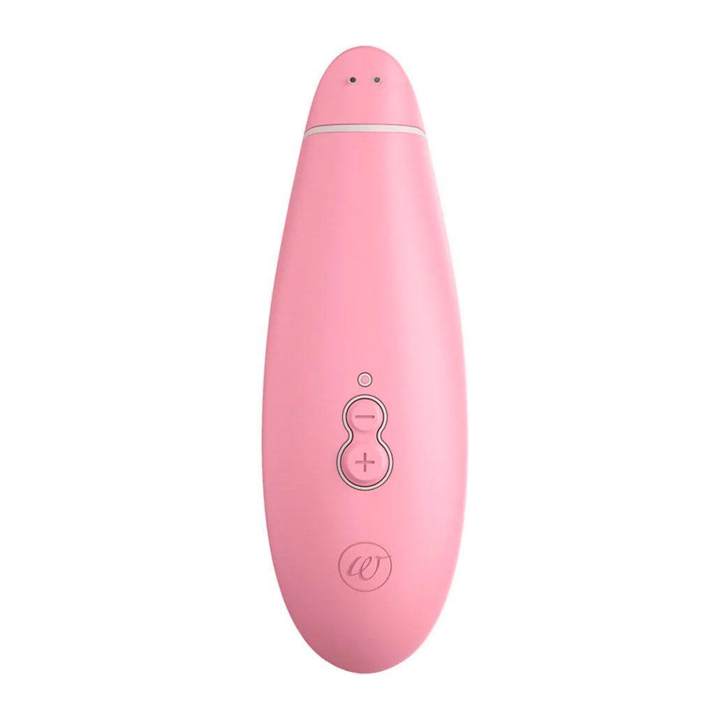 A rose colored Womanizer Eco vibrator is shown from the front against a blank background.