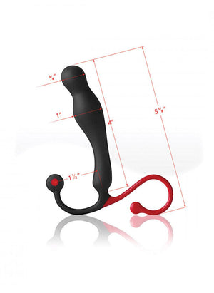 The Aneros Eupho Syn Trident Prostate Massager is shown against a blank background with its measurements labeled. 